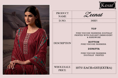 Zeenat 34001-34004 Kesar Karachi Pure Viscose Pashmina Suits Manufacturer Gujarat