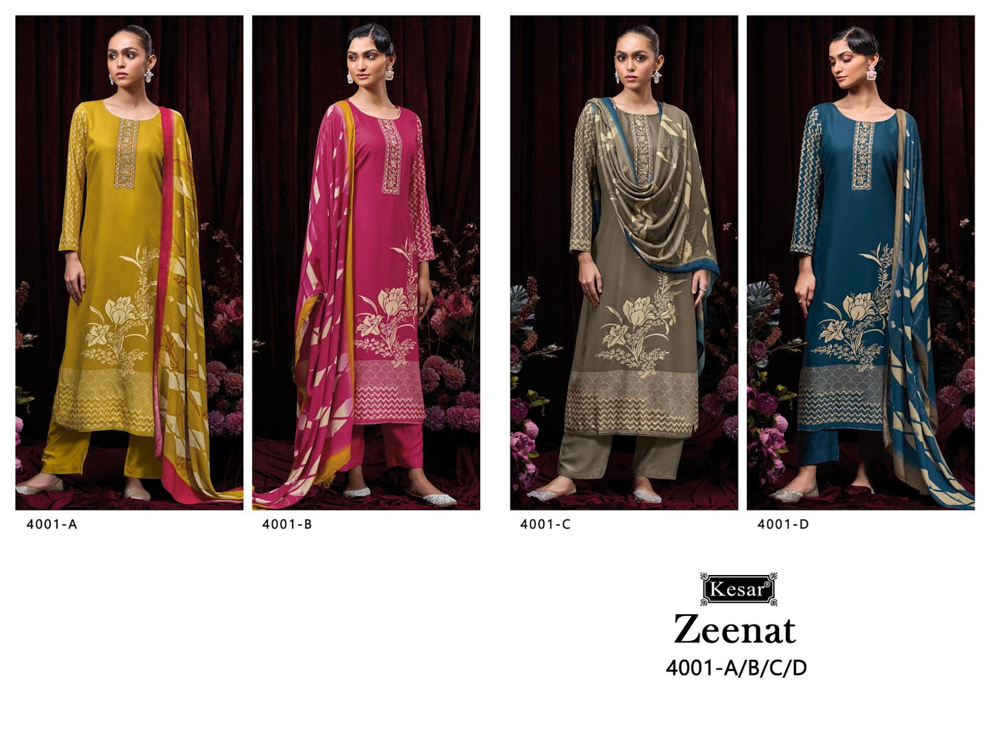 Zeenat 4001 Kesar Pure Viscose Pashmina Suits Manufacturer India