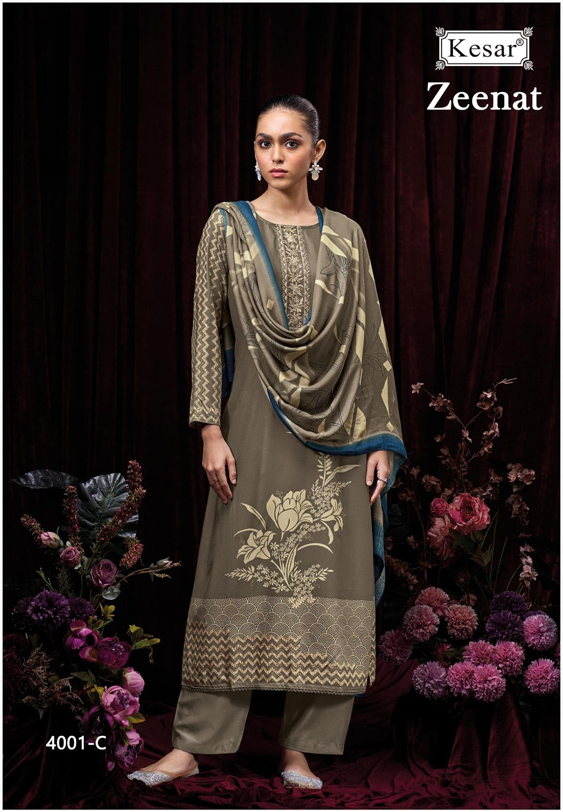 Zeenat 4001 Kesar Pure Viscose Pashmina Suits Manufacturer India