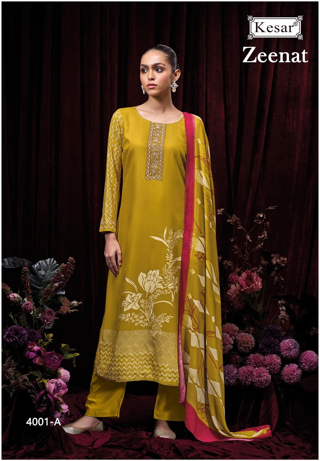 Zeenat 4001 Kesar Pure Viscose Pashmina Suits Manufacturer India