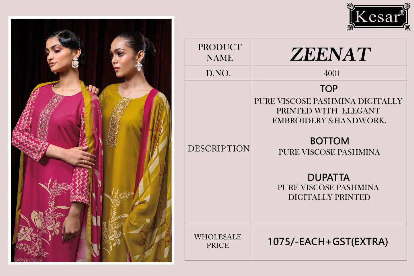 Zeenat 4001 Kesar Pure Viscose Pashmina Suits Manufacturer India