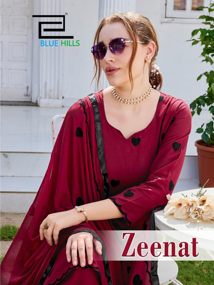 Zeenat Blue Hills Rayon 14Kg Readymade Plazzo Style Suits Wholesale Rate