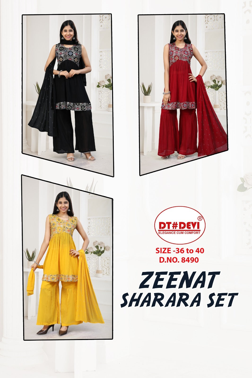 Zeenat Dn 8490 Dt Devi Georgette Girls Readymade Sharara Suits Supplier