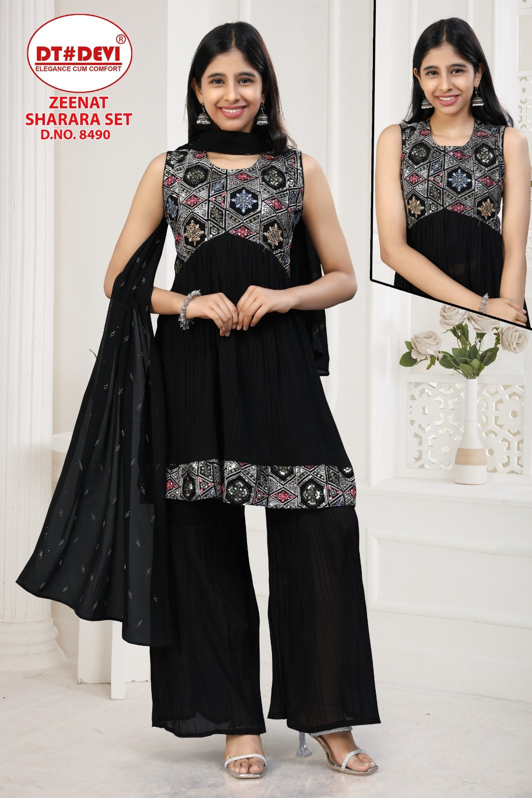 Zeenat Dn 8490 Dt Devi Georgette Girls Readymade Sharara Suits Supplier
