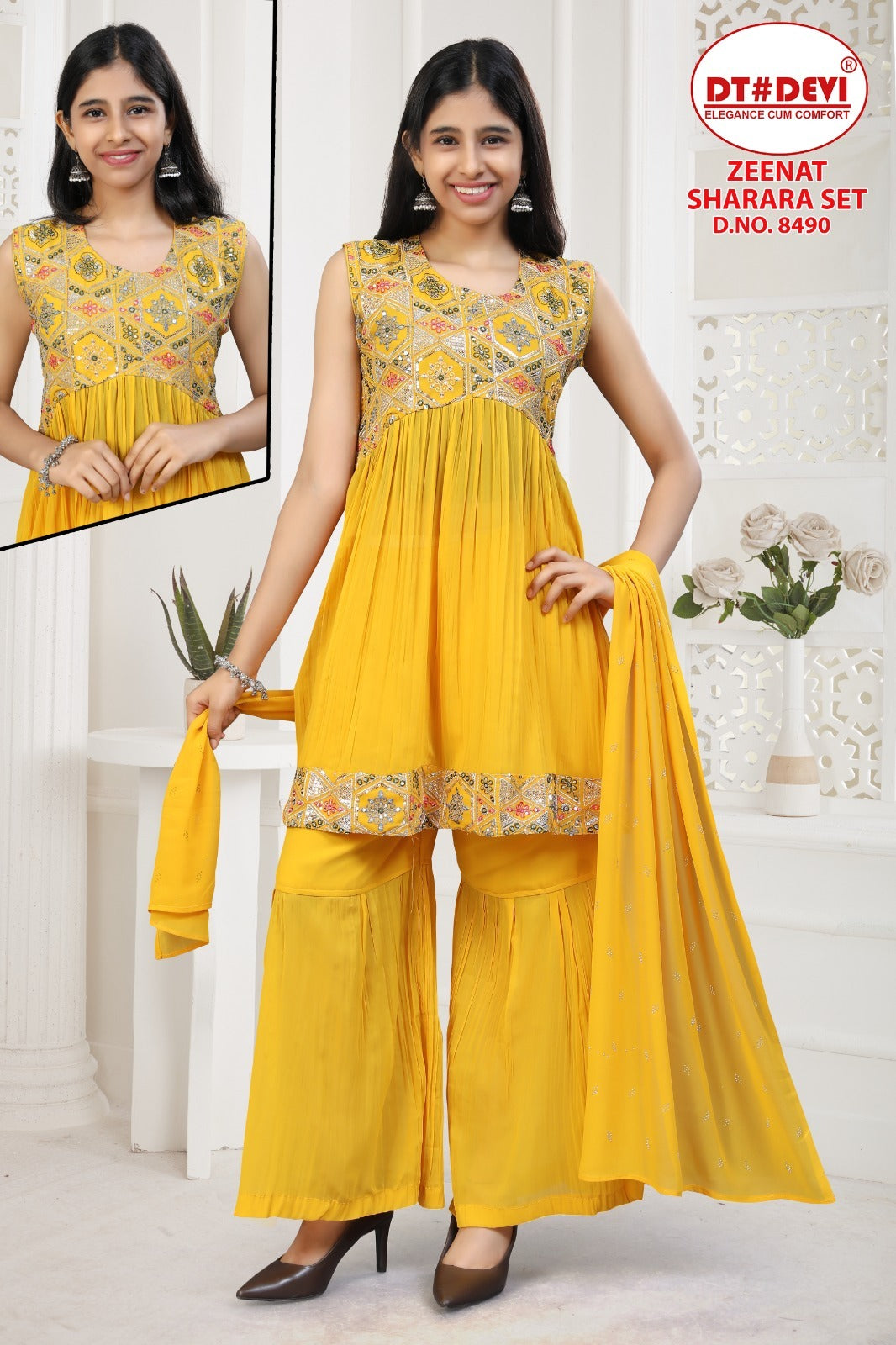 Zeenat Dn 8490 Dt Devi Georgette Girls Readymade Sharara Suits Supplier