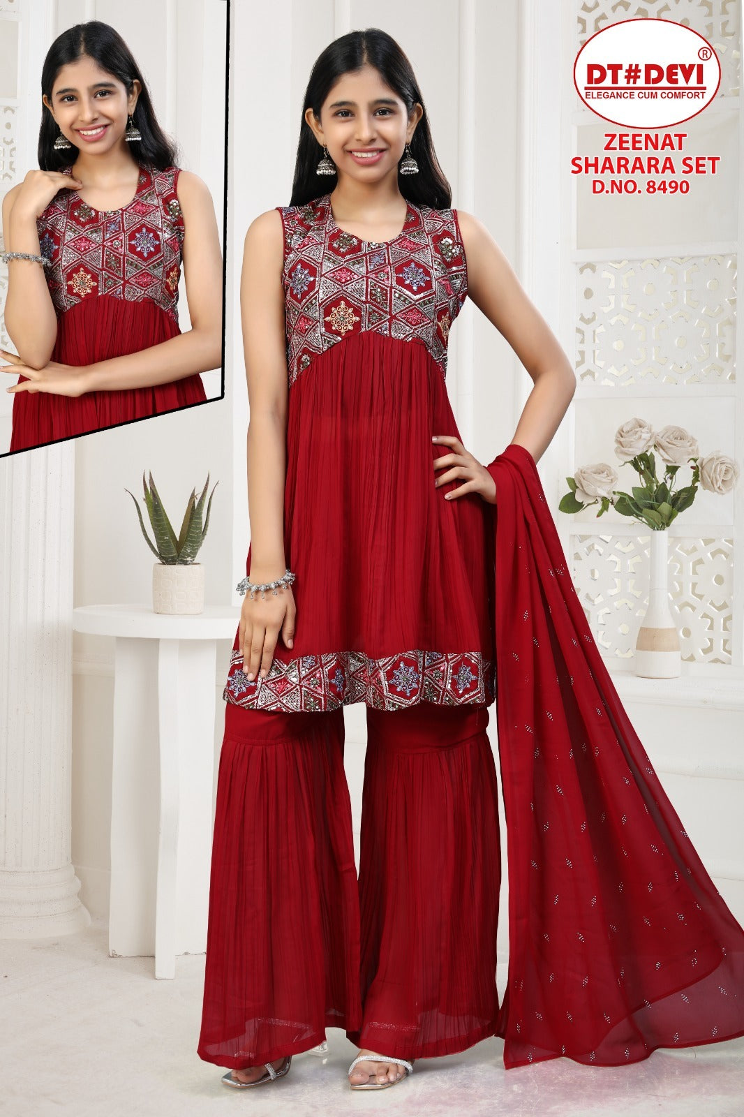 Zeenat Dn 8490 Dt Devi Georgette Girls Readymade Sharara Suits Supplier