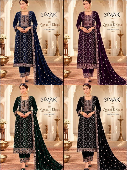 Zeenat E Khaas 8129 Simar Velvet Suits Exporter Gujarat
