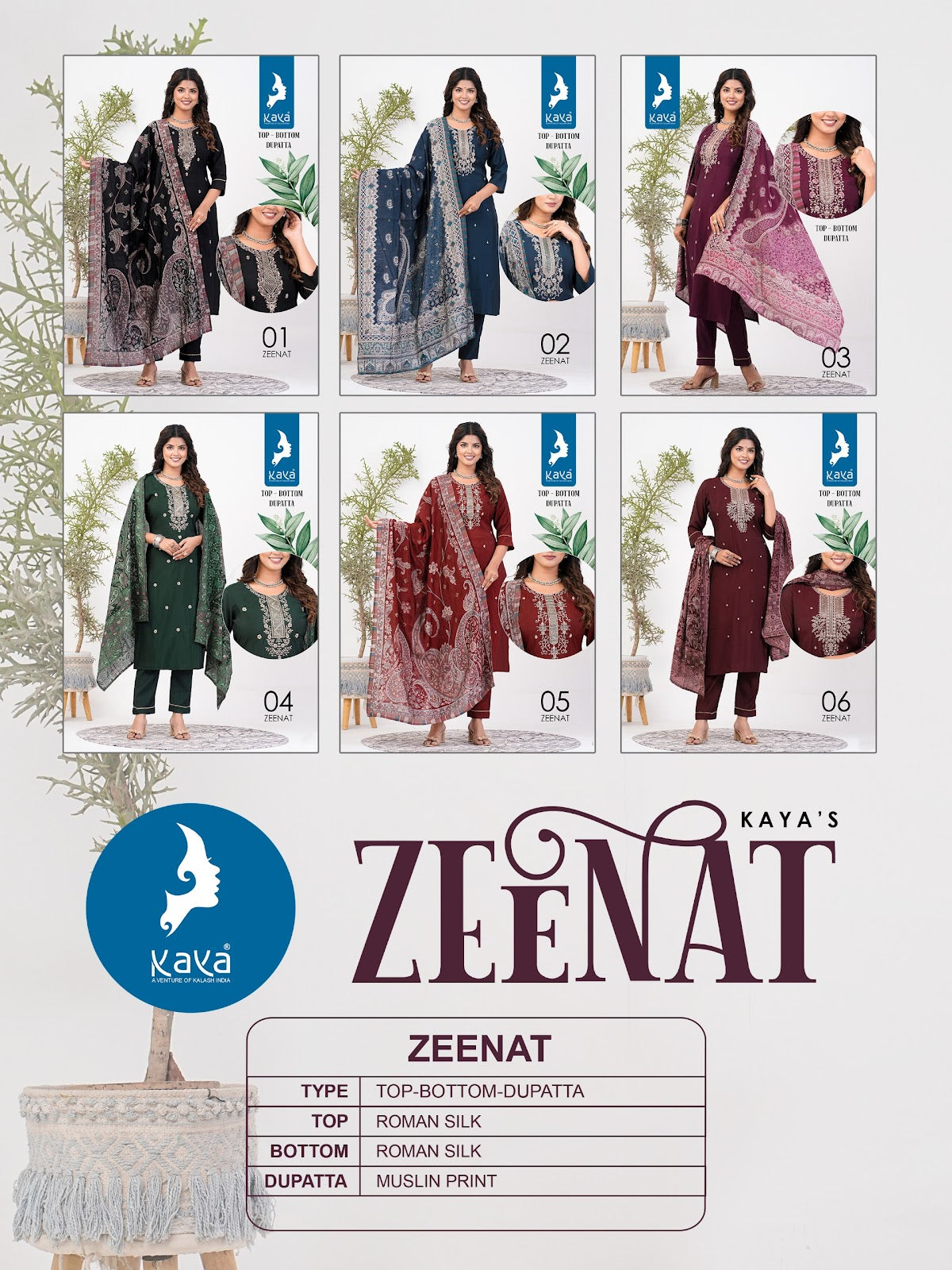Zeenat Kaya Roman Silk Readymade Pant Style Suits Exporter Ahmedabad