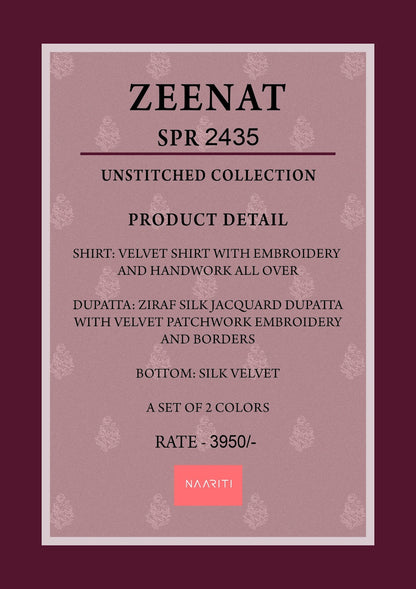 Zeenat Naariti Velvet Suits Supplier