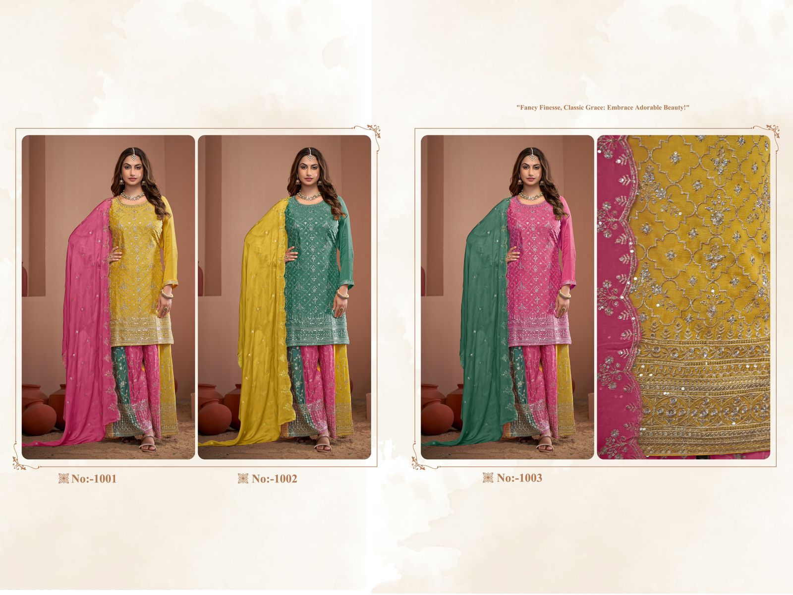 Zeenat Roshni Chinon Silk Readymade Suits Wholesaler Ahmedabad