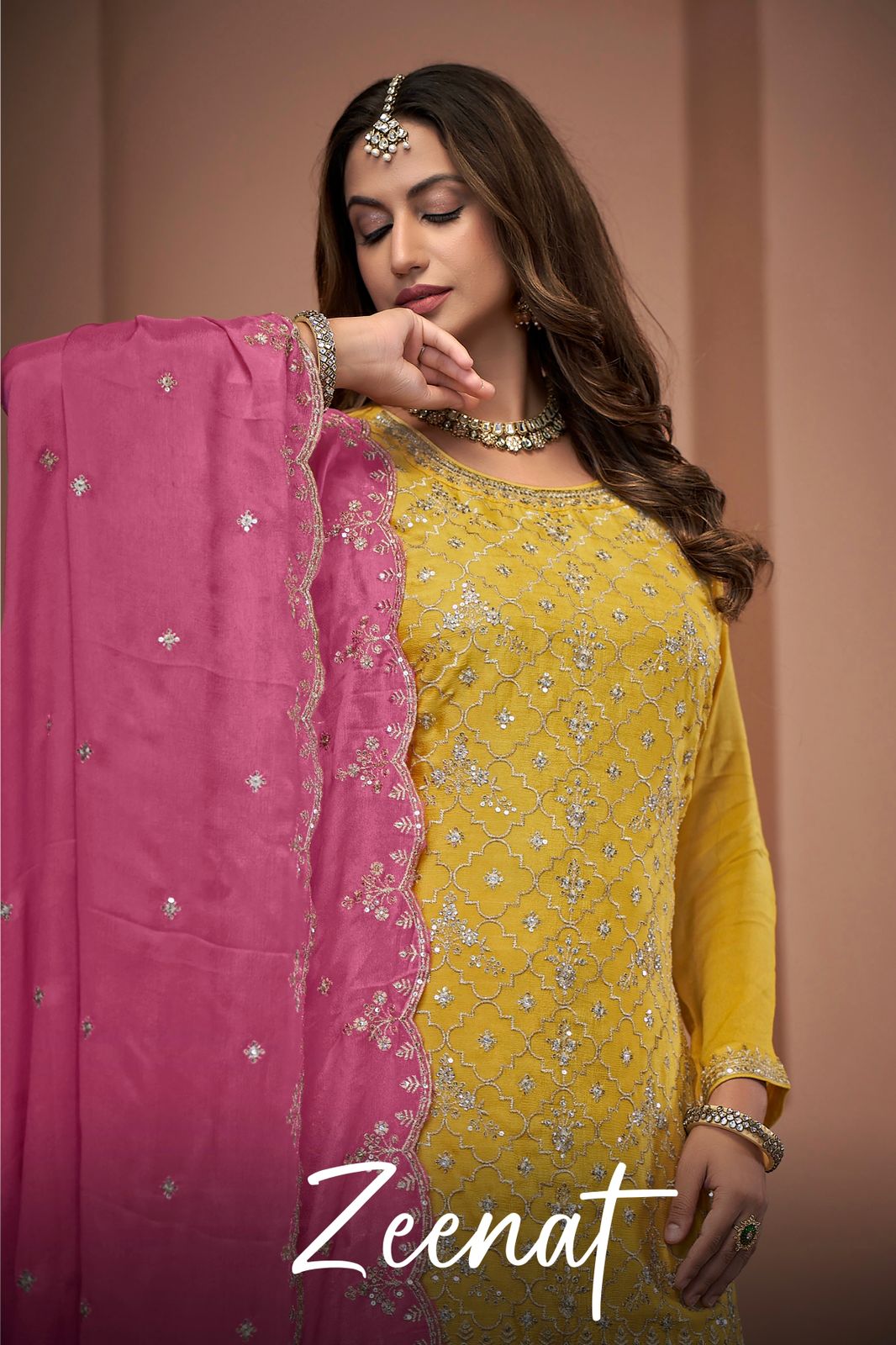 Zeenat Roshni Chinon Silk Readymade Suits Wholesaler Ahmedabad