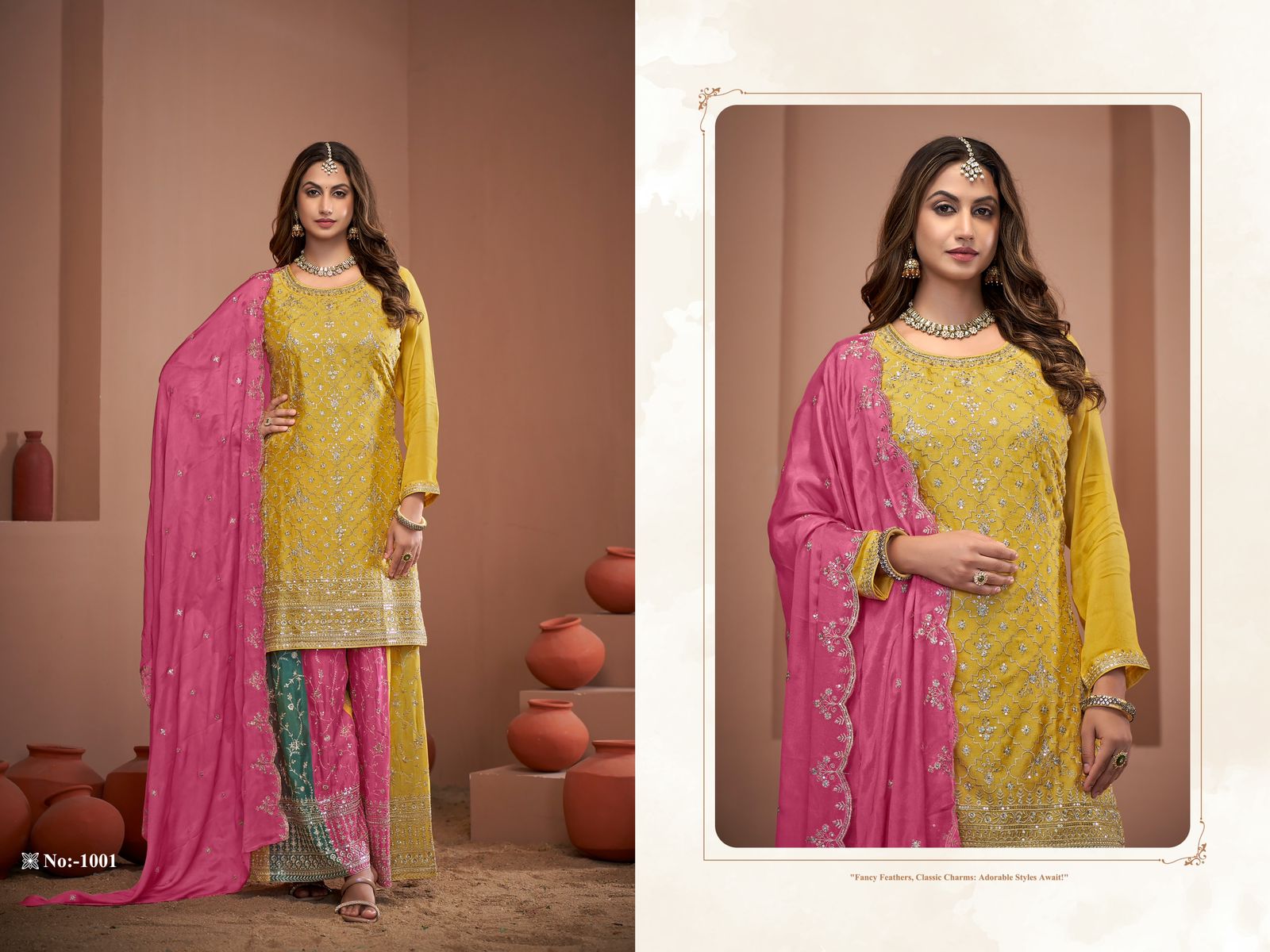 Zeenat Roshni Chinon Silk Readymade Suits Wholesaler Ahmedabad