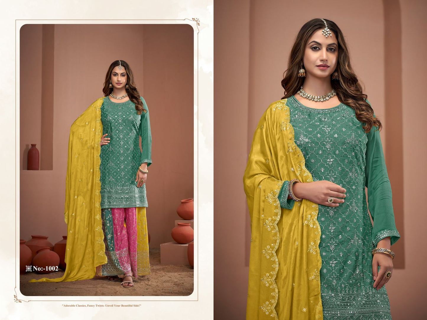 Zeenat Roshni Chinon Silk Readymade Suits Wholesaler Ahmedabad