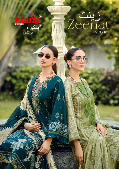Zeenat Vol 18 Pakiza Prints Lawn Cotton Karachi Salwar Suits Wholesaler Gujarat
