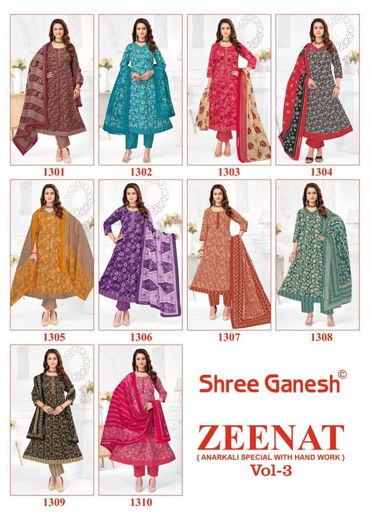Zeenat Vol 3 Shree Ganesh Cotton Readymade Anarkali Suits Manufacturer