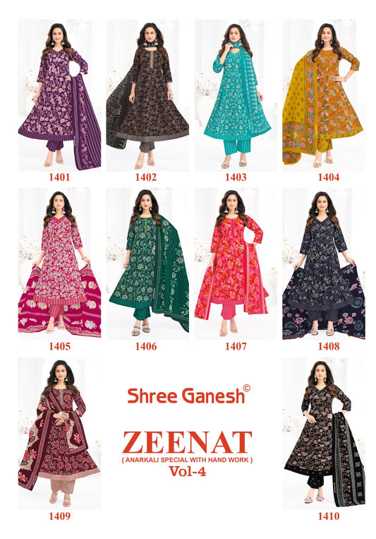 Zeenat Vol 4 Shree Ganesh Cotton Readymade Anarkali Suits Exporter Ahmedabad
