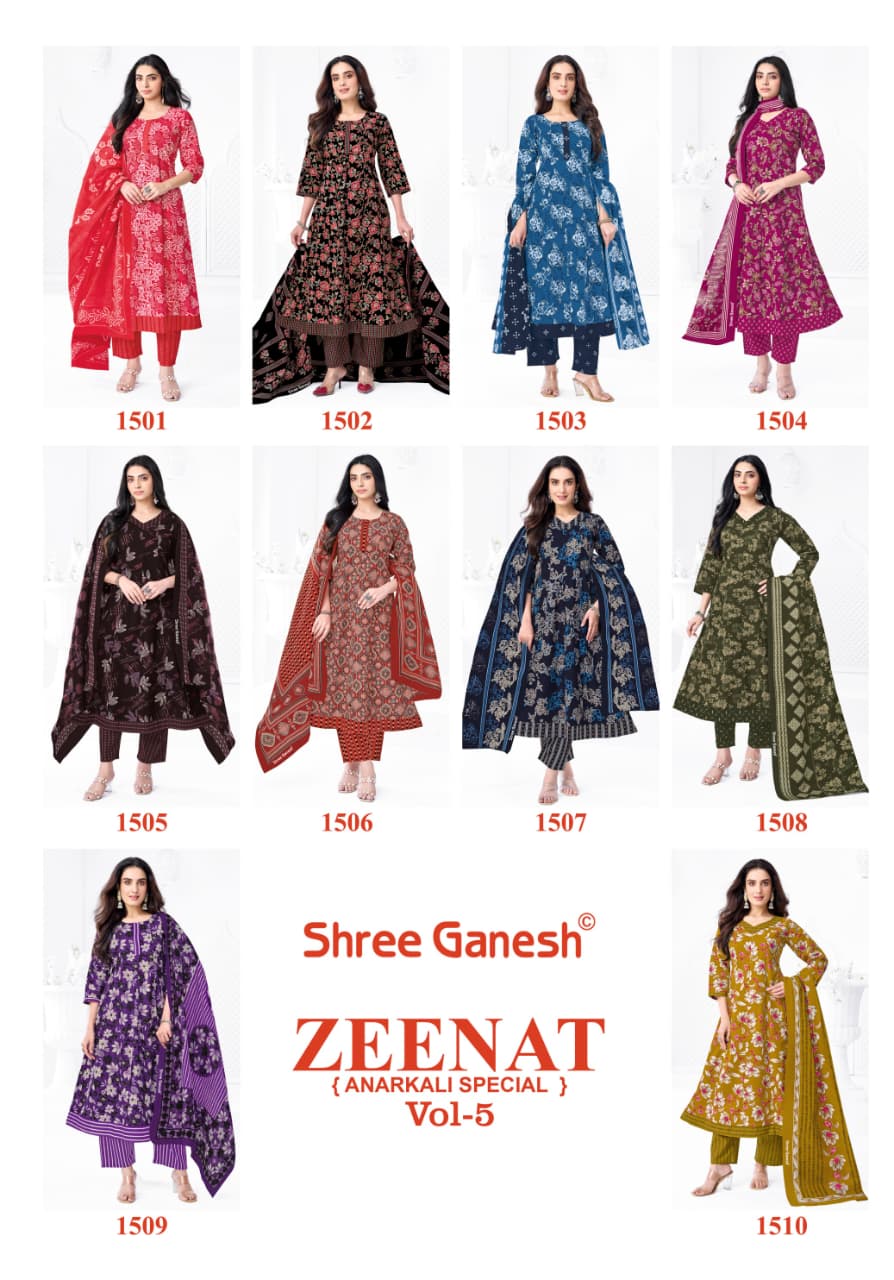 Zeenat Vol 5 Shree Ganesh Cotton Readymade Anarkali Suits Wholesale Rate