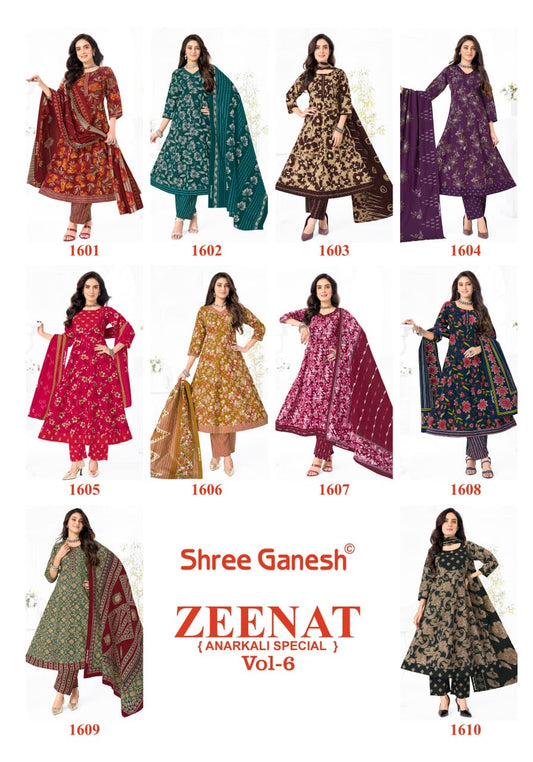 Zeenat Vol 6 Shree Ganesh Cotton Readymade Anarkali Suits Supplier India