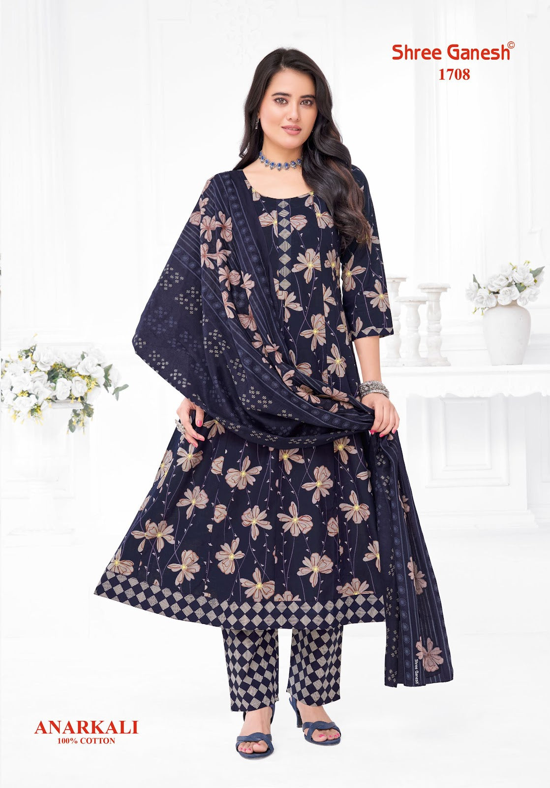 Zeenat Vol 7 Sleeves Pattern Shree Ganesh Cotton Readymade Anarkali Suits Wholesaler