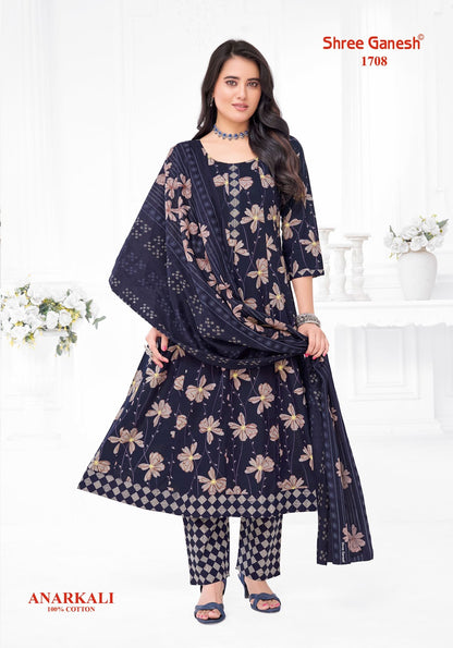 Zeenat Vol 7 Sleeves Pattern Shree Ganesh Cotton Readymade Anarkali Suits Wholesaler