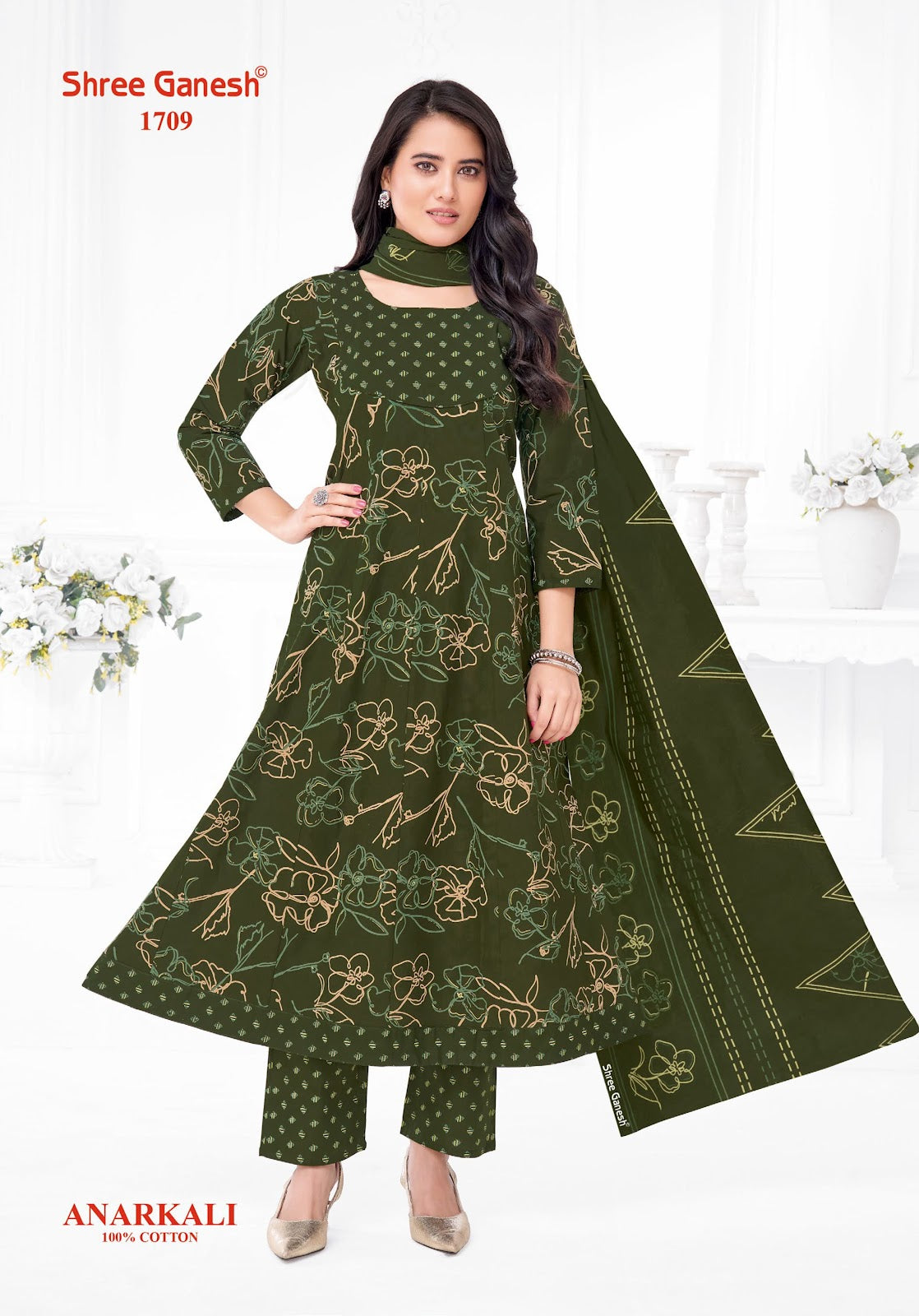 Zeenat Vol 7 Sleeves Pattern Shree Ganesh Cotton Readymade Anarkali Suits Wholesaler