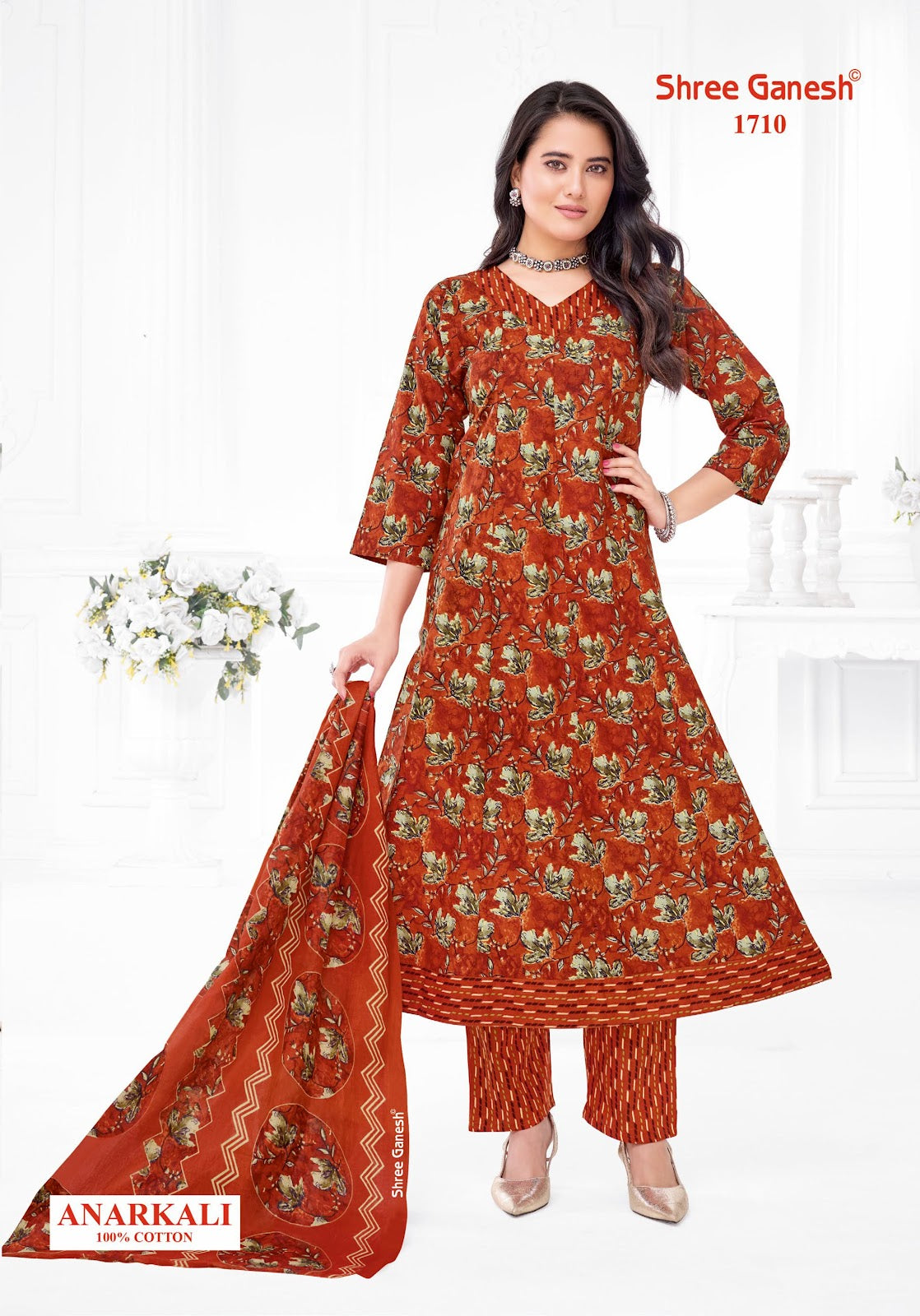 Zeenat Vol 7 Sleeves Pattern Shree Ganesh Cotton Readymade Anarkali Suits Wholesaler