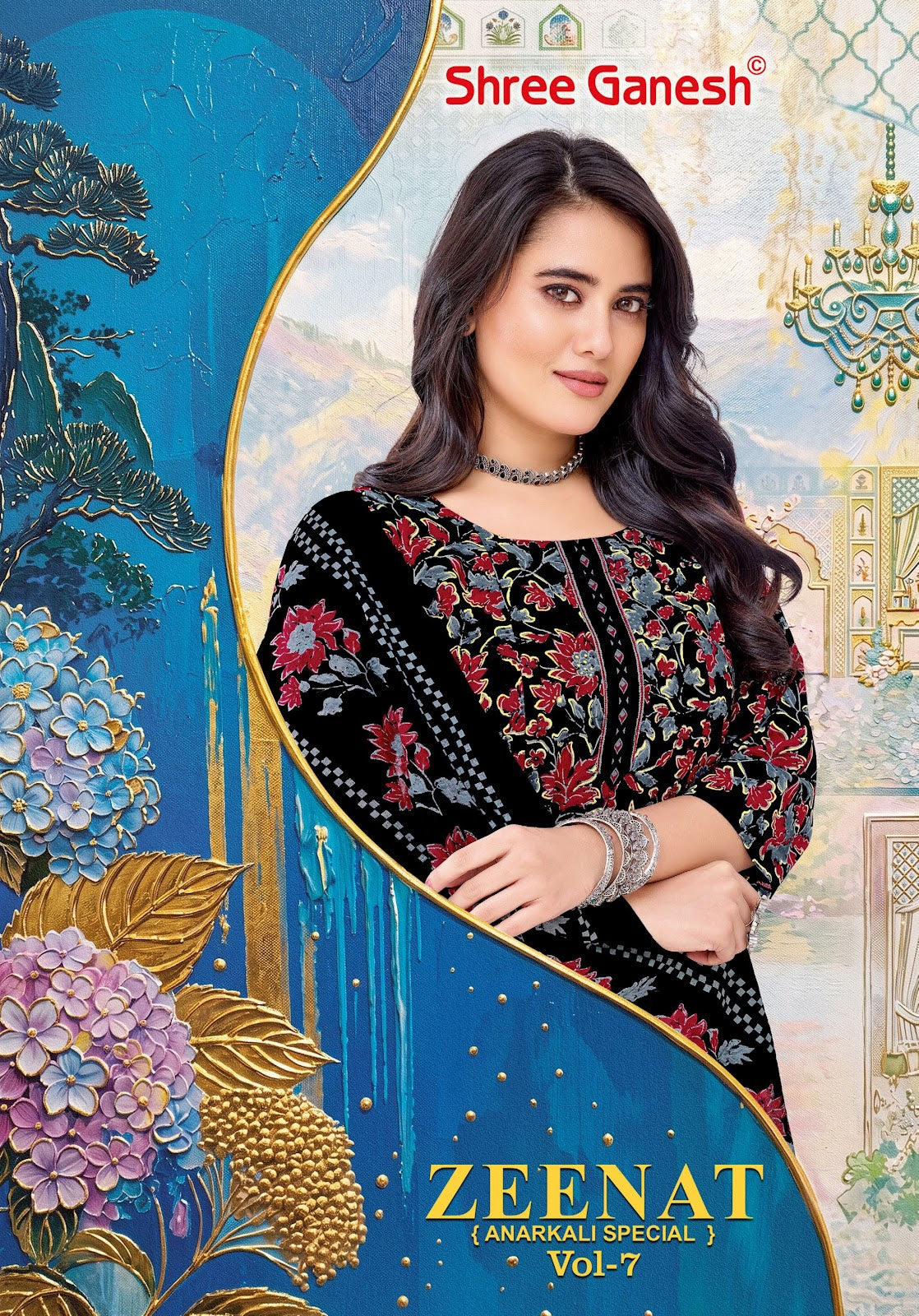 Zeenat Vol 7 Sleeves Pattern Shree Ganesh Cotton Readymade Anarkali Suits Wholesaler