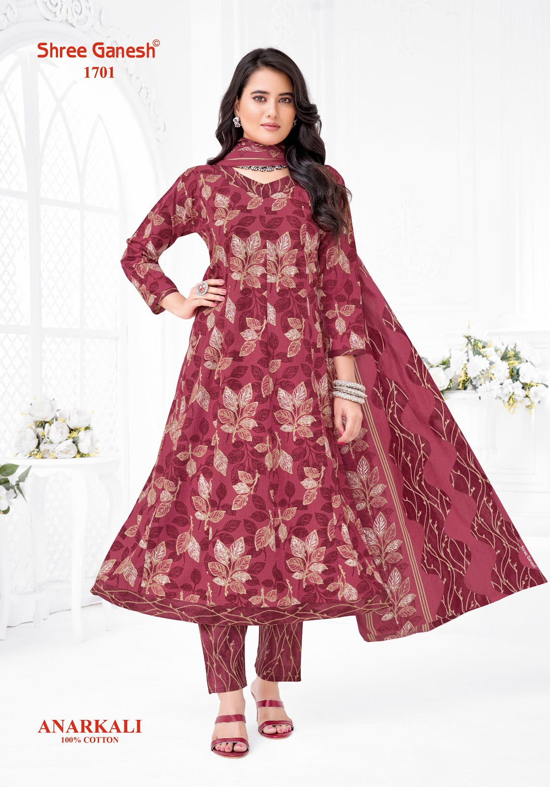 Zeenat Vol 7 Sleeves Pattern Shree Ganesh Cotton Readymade Anarkali Suits Wholesaler