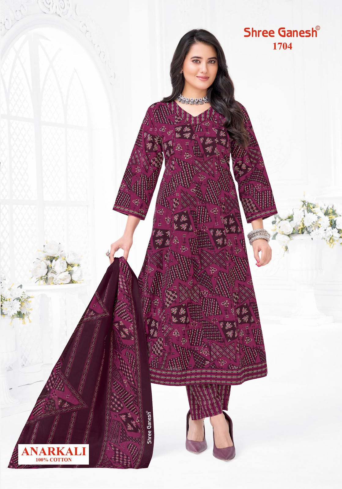 Zeenat Vol 7 Sleeves Pattern Shree Ganesh Cotton Readymade Anarkali Suits Wholesaler