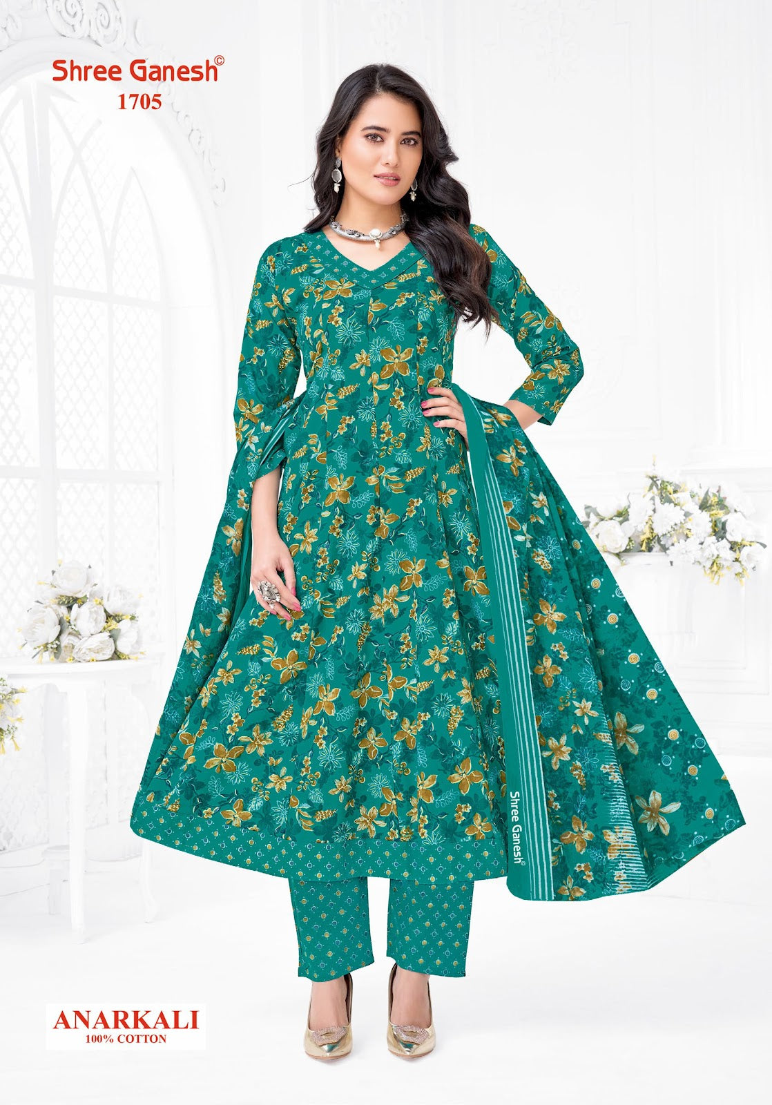 Zeenat Vol 7 Sleeves Pattern Shree Ganesh Cotton Readymade Anarkali Suits Wholesaler