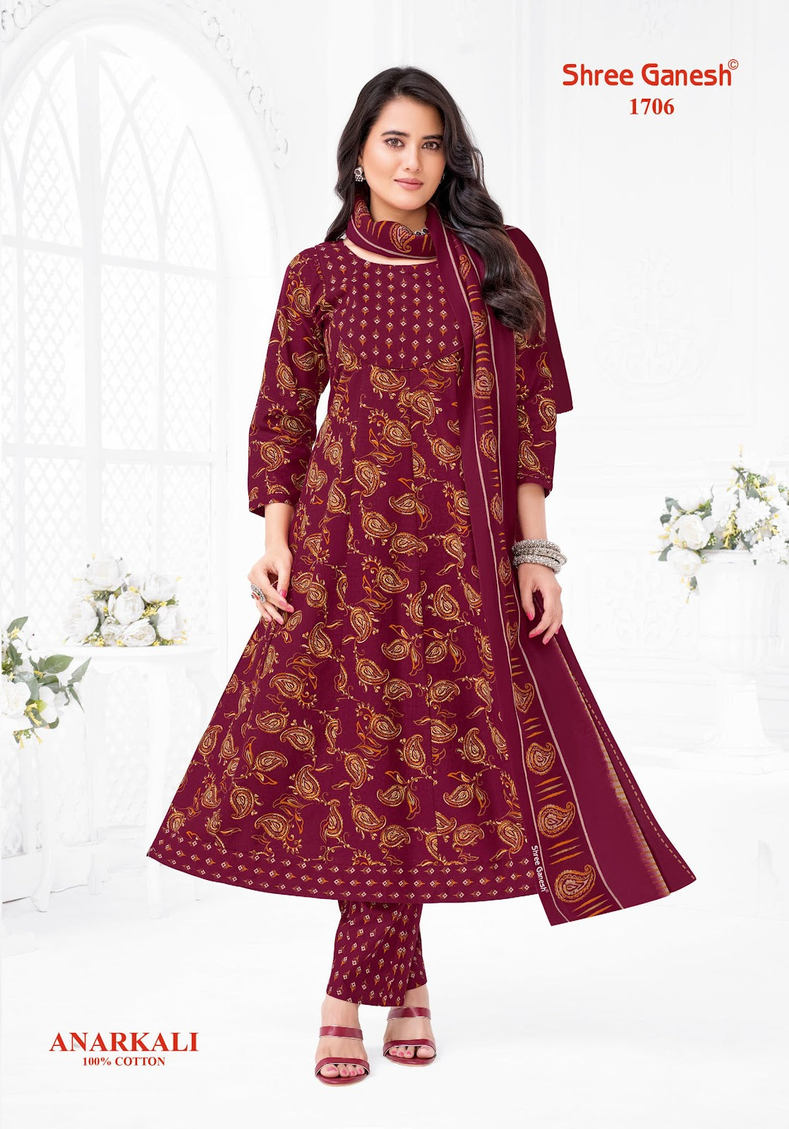 Zeenat Vol 7 Sleeves Pattern Shree Ganesh Cotton Readymade Anarkali Suits Wholesaler