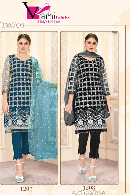 Zeeya Husna 1207-1208 Varni Fabrics Net Pant Style Suits Supplier Ahmedabad