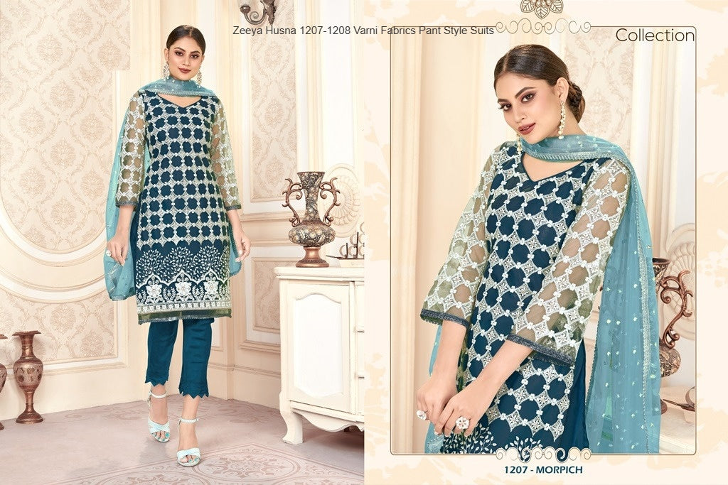 Zeeya Husna 1207-1208 Varni Fabrics Net Pant Style Suits Supplier Ahmedabad