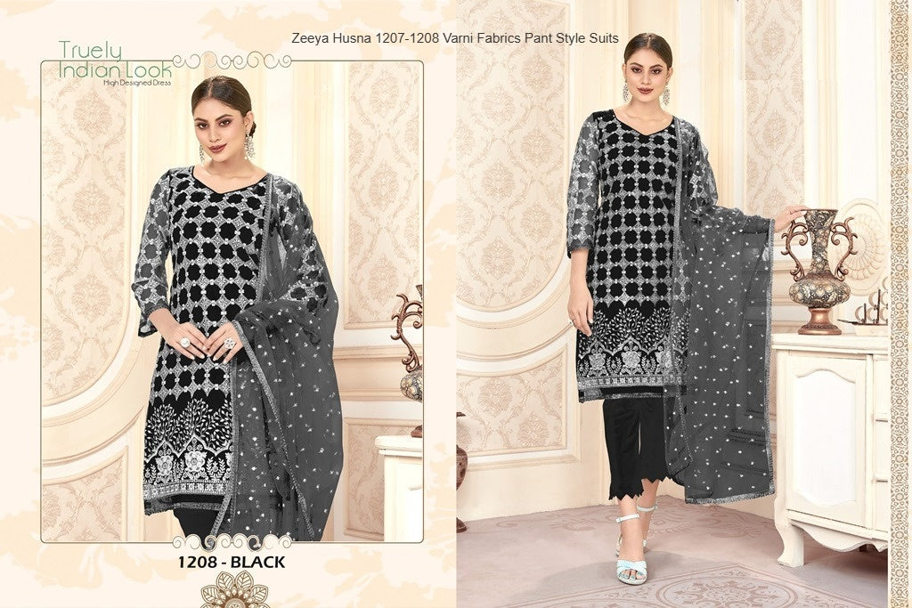 Zeeya Husna 1207-1208 Varni Fabrics Net Pant Style Suits Supplier Ahmedabad