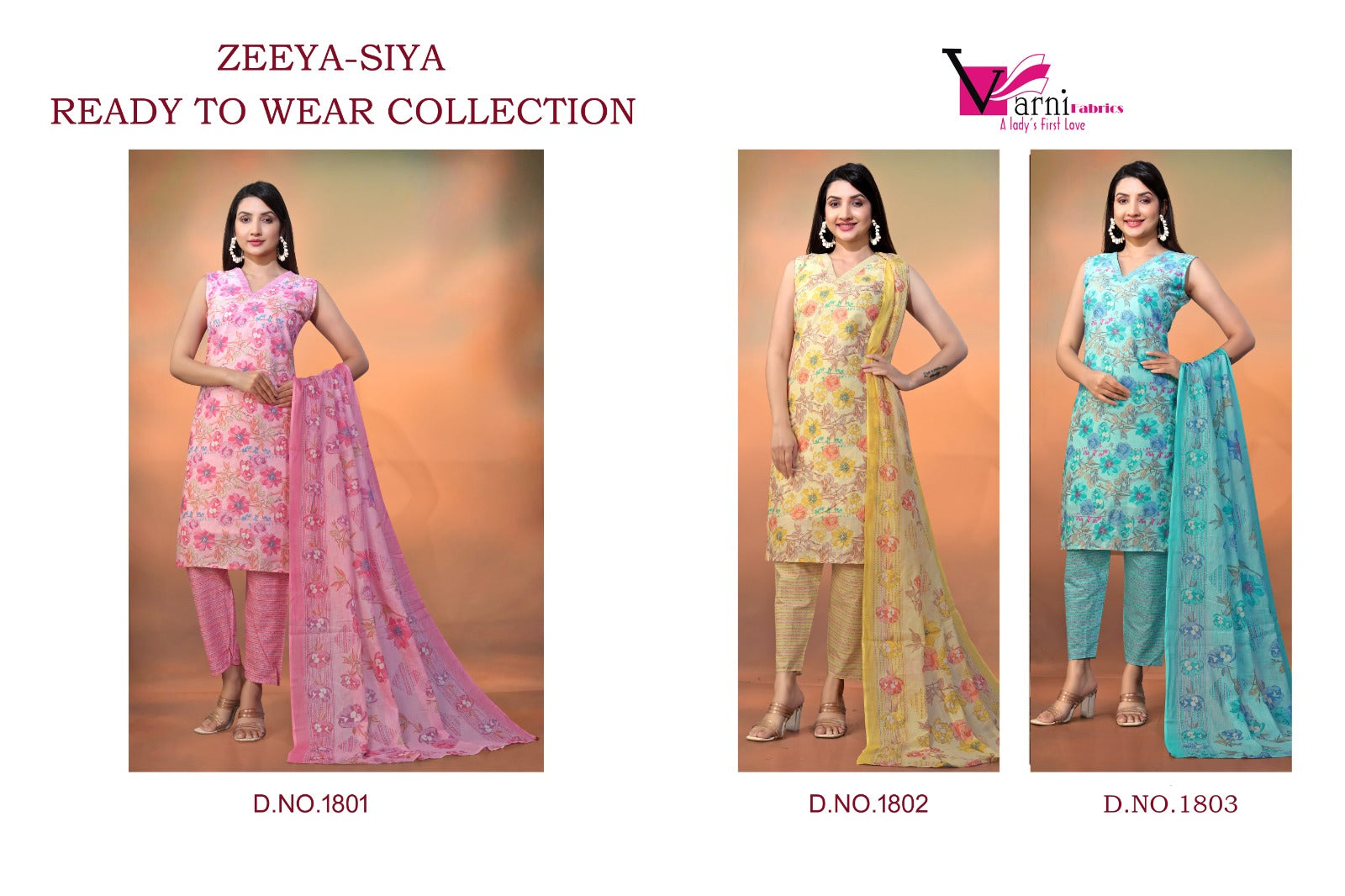 Zeeya Siya 1801-1803 Varni Fabrics Cambric Cotton Readymade Suits Wholesale Rate