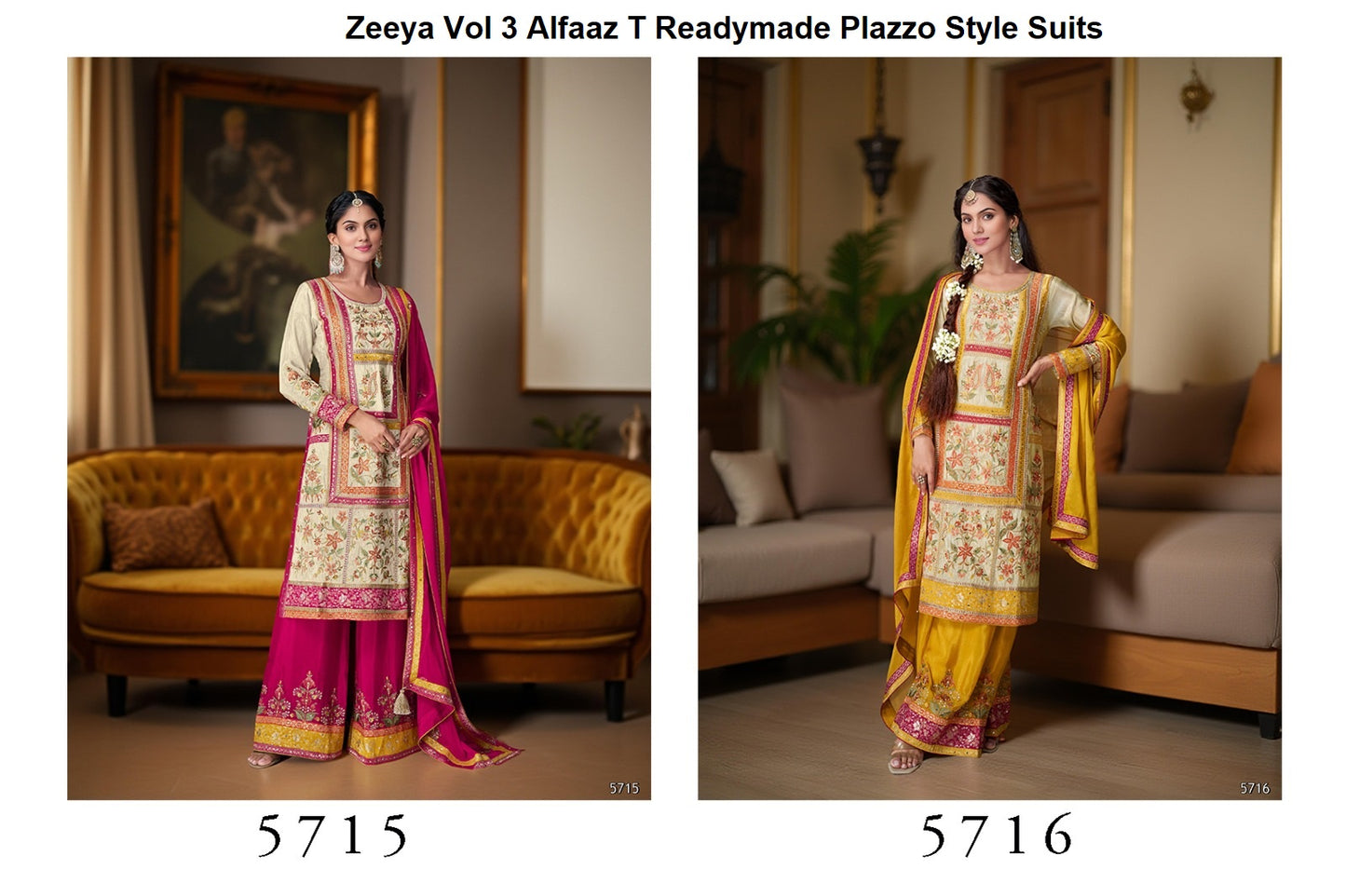 Zeeya Vol 3 Alfaaz T Jacquard Readymade Plazzo Style Suits Supplier