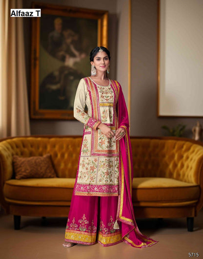 Zeeya Vol 3 Alfaaz T Jacquard Readymade Plazzo Style Suits Supplier