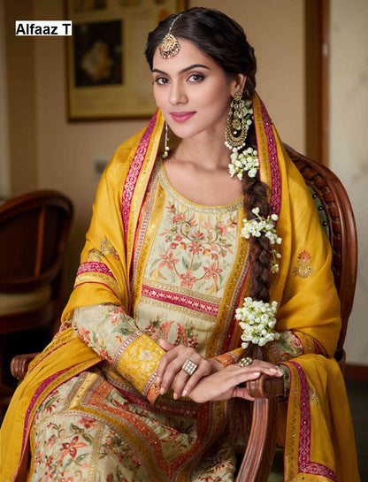 Zeeya Vol 3 Alfaaz T Jacquard Readymade Plazzo Style Suits Supplier
