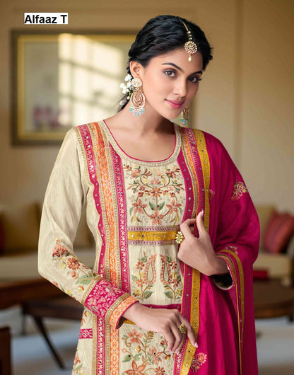 Zeeya Vol 3 Alfaaz T Jacquard Readymade Plazzo Style Suits Supplier