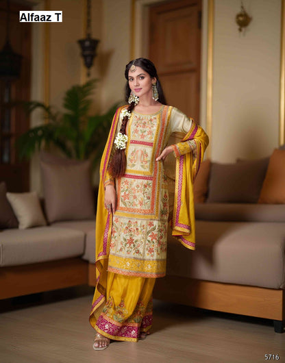 Zeeya Vol 3 Alfaaz T Jacquard Readymade Plazzo Style Suits Supplier