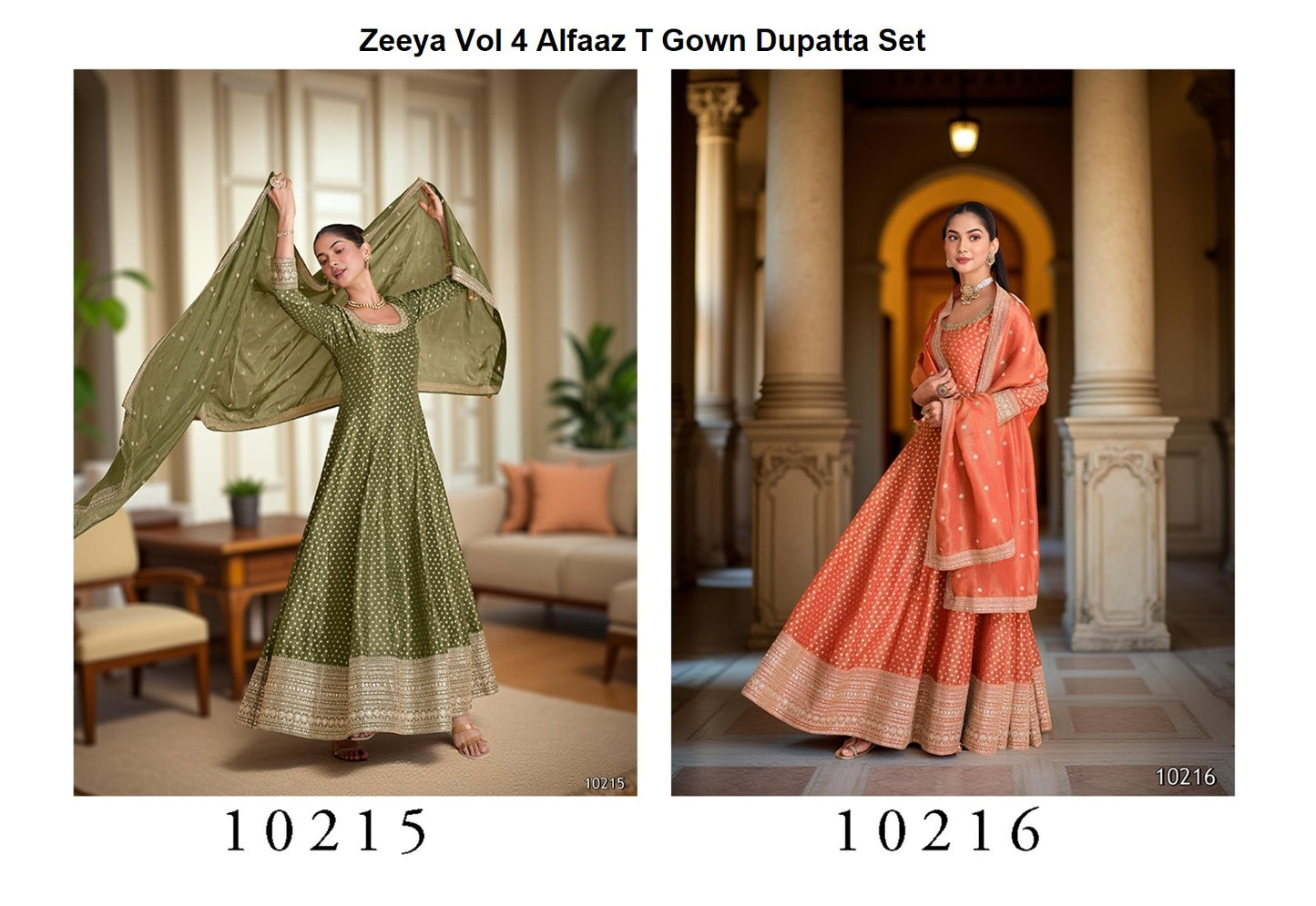 Zeeya Vol 4 Alfaaz T Simmer Gown Dupatta Set Exporter Gujarat