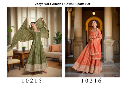 Zeeya Vol 4 Alfaaz T Simmer Gown Dupatta Set Exporter Gujarat