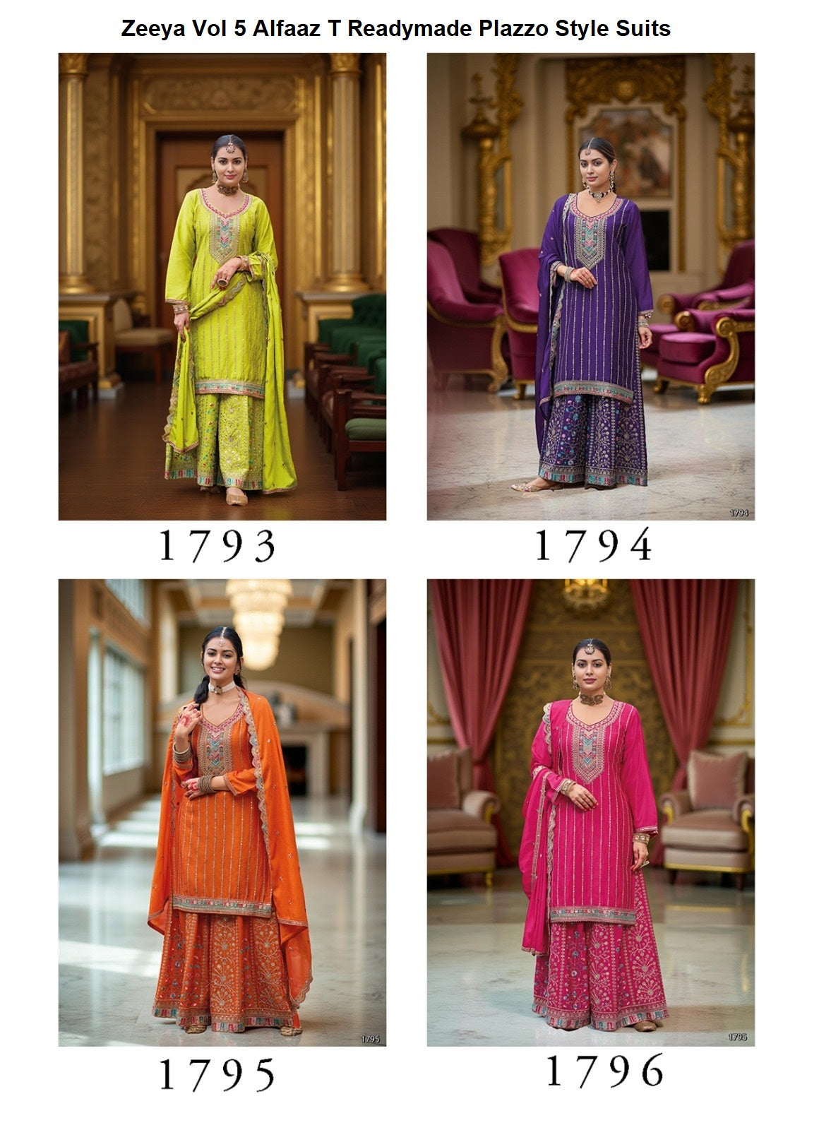 Zeeya Vol 5 Alfaaz T Chinon Readymade Plazzo Style Suits Supplier Ahmedabad