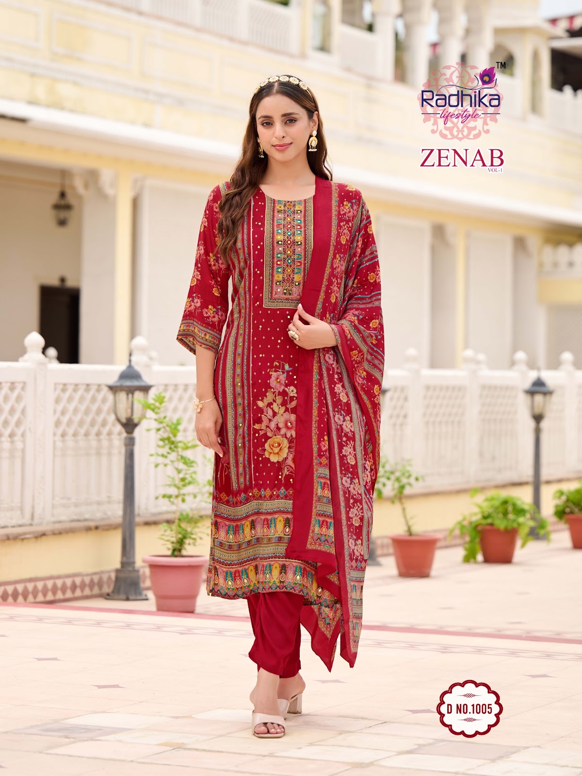Zenab Vol 1 Radhika Lifestyle Natural Crepe Readymade Pant Style Suits Exporter