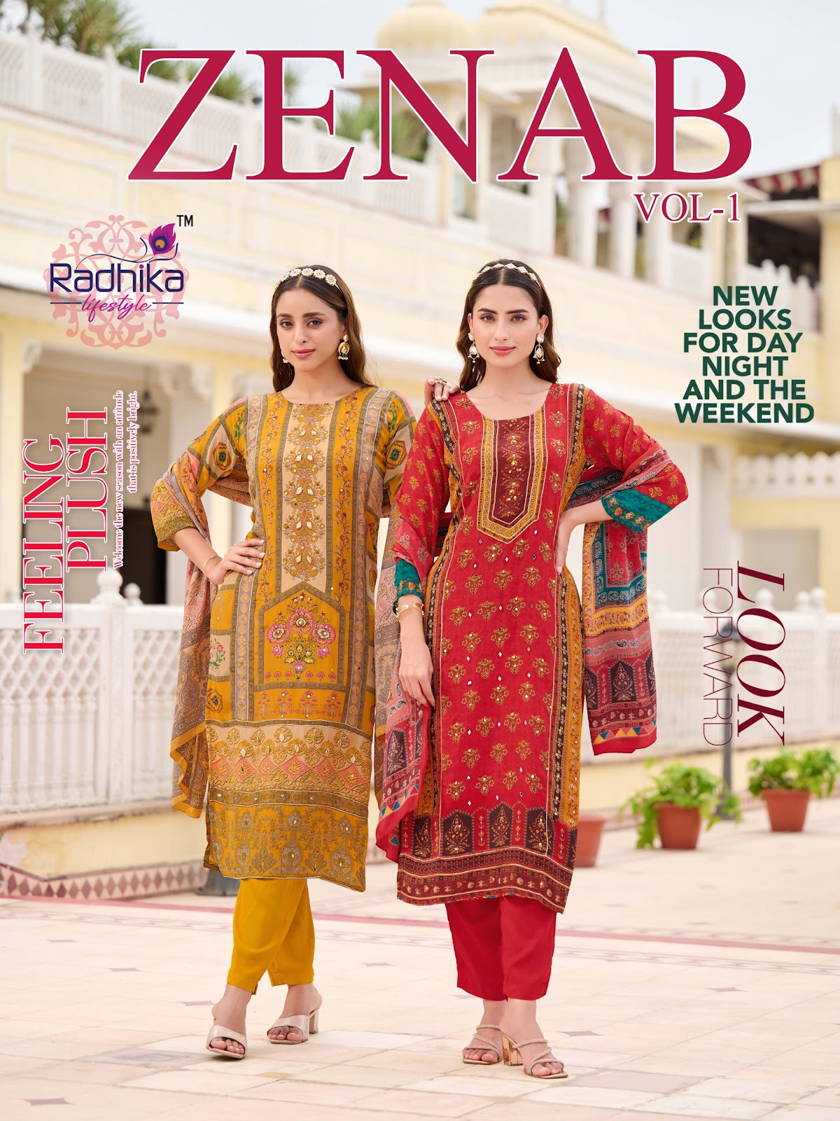 Zenab Vol 1 Radhika Lifestyle Natural Crepe Readymade Pant Style Suits Exporter