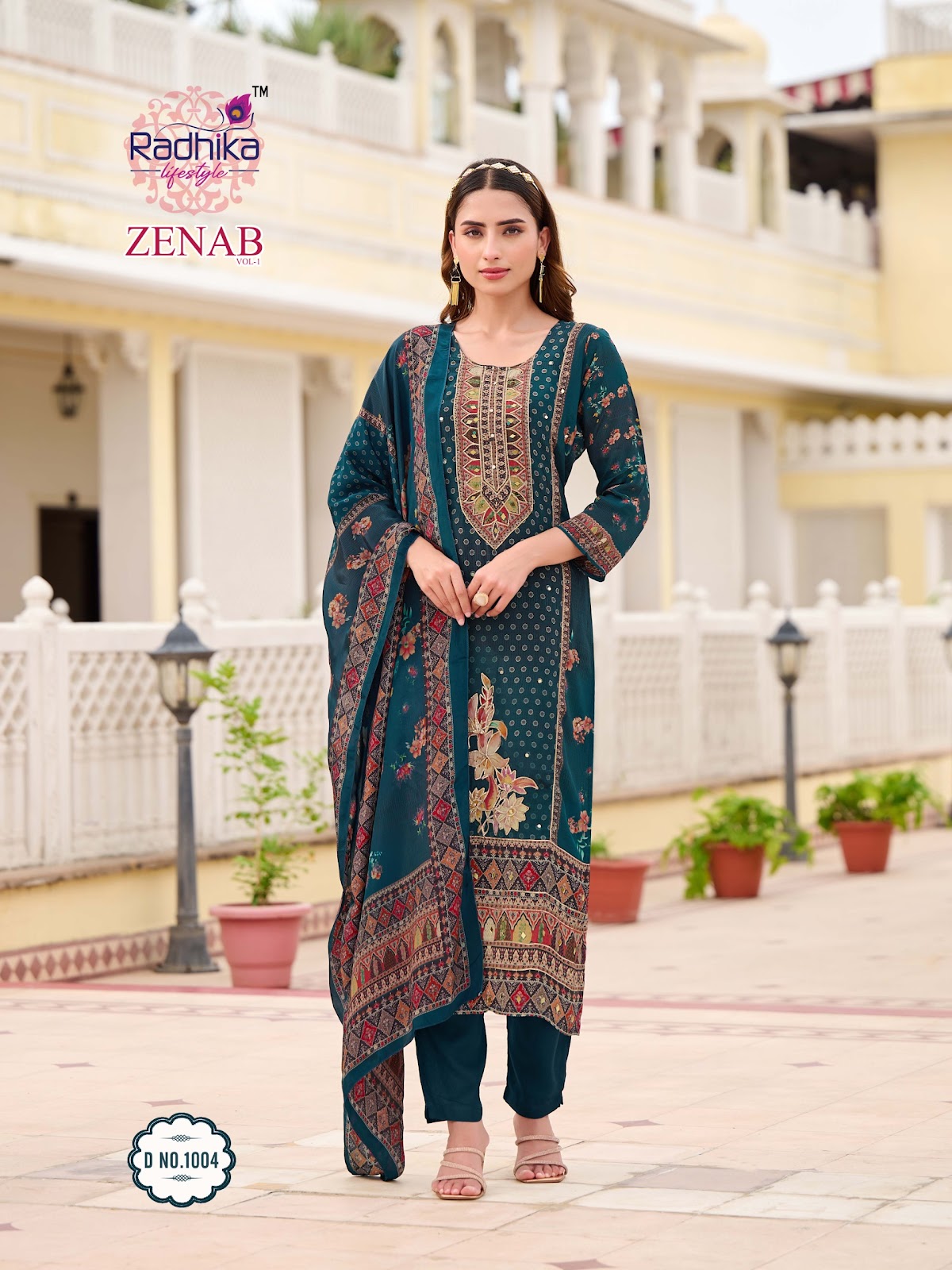 Zenab Vol 1 Radhika Lifestyle Natural Crepe Readymade Pant Style Suits Exporter