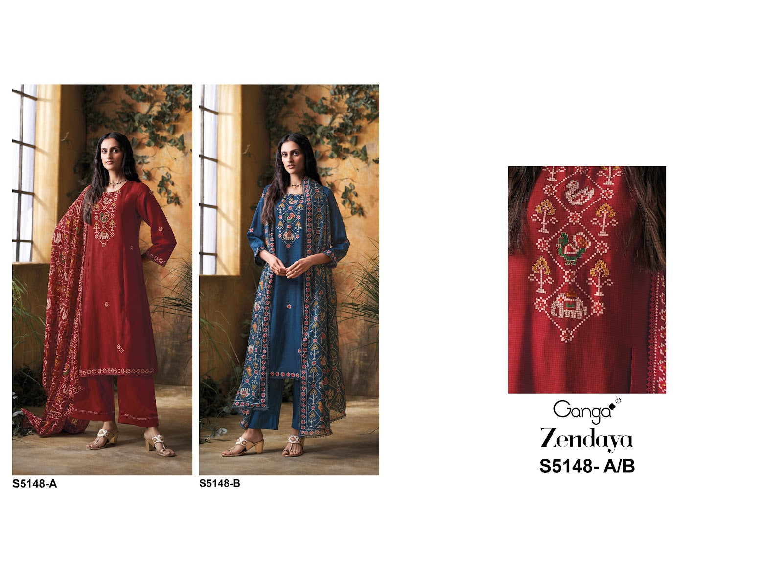 Zendaya S5148 Ganga Russian Silk Plazzo Style Suits Wholesaler Ahmedabad