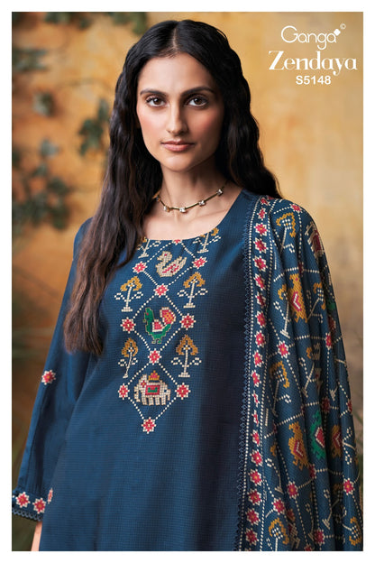 Zendaya S5148 Ganga Russian Silk Plazzo Style Suits Wholesaler Ahmedabad