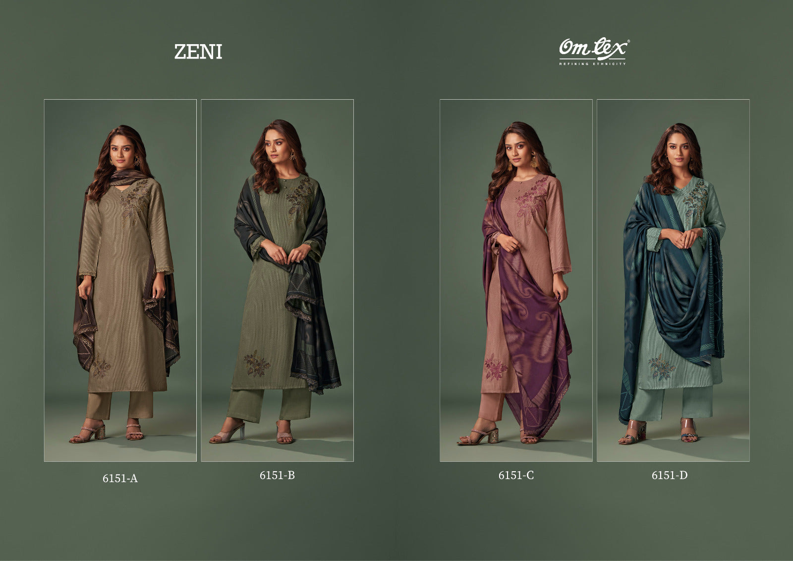 Zeni Omtex Kashmere Lining Plazzo Style Suits Exporter India