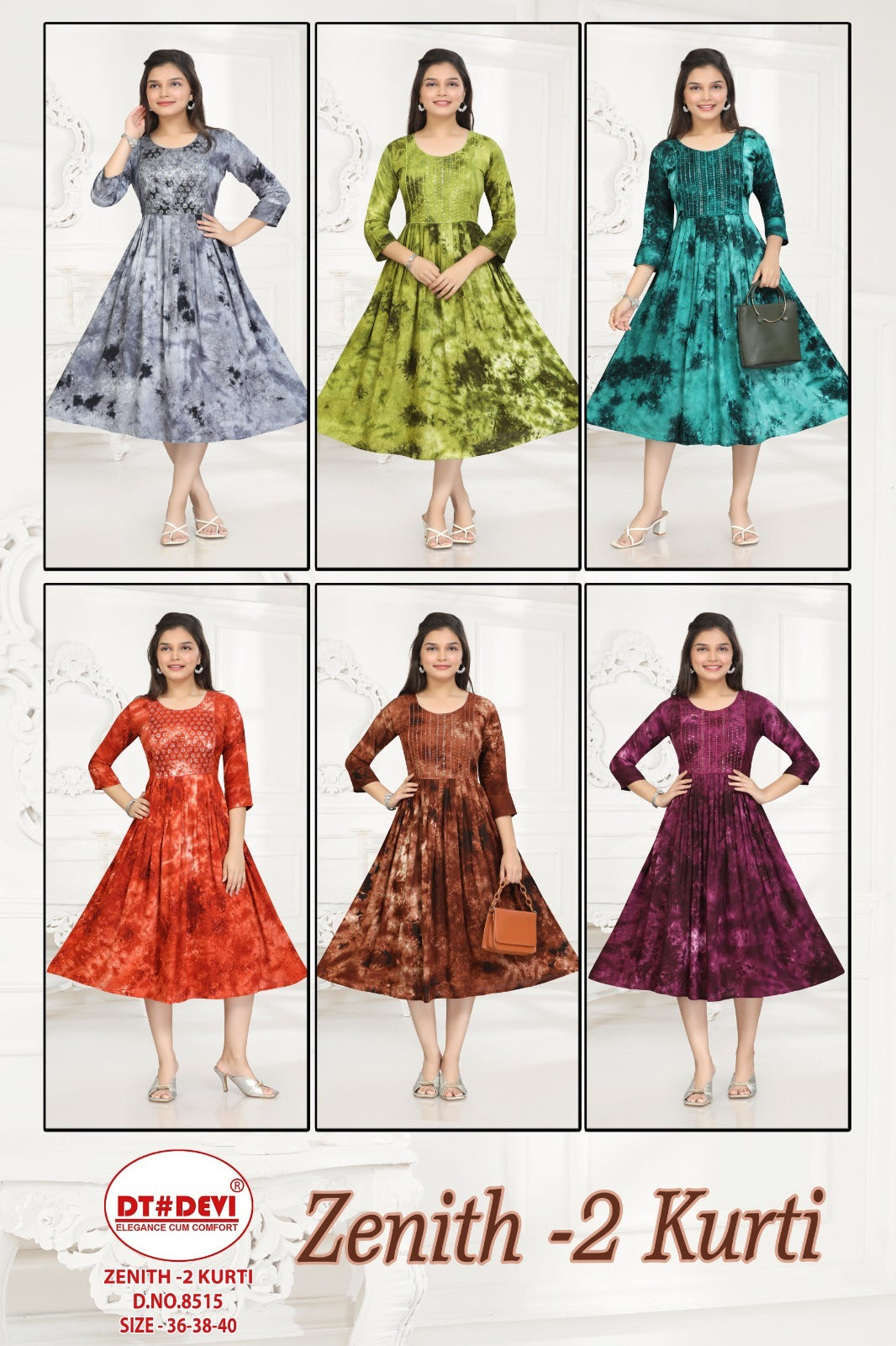 Zenith 2 8515 Dt Devi Rayon Anarkali Kurtis Wholesale Rate